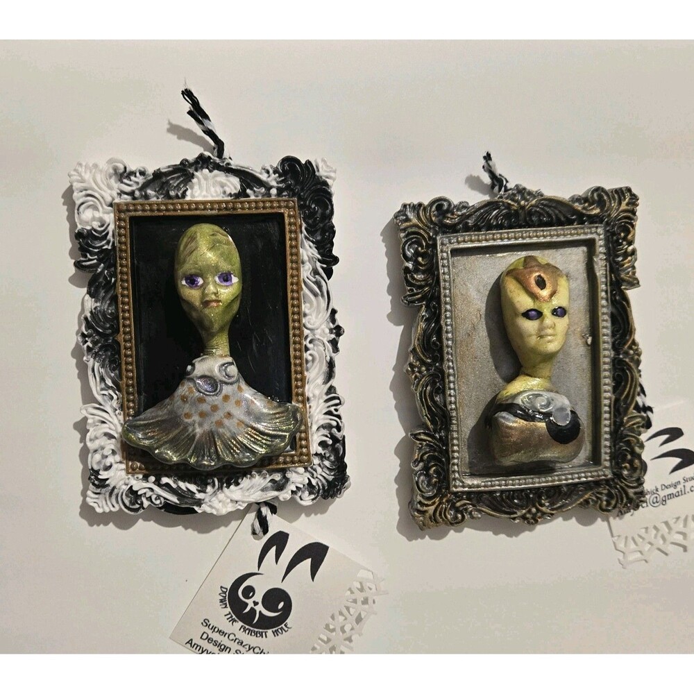 OOAK HM Creepy Oddity Art Sculpt Mystical Alien Creature Magnets Lot of 2